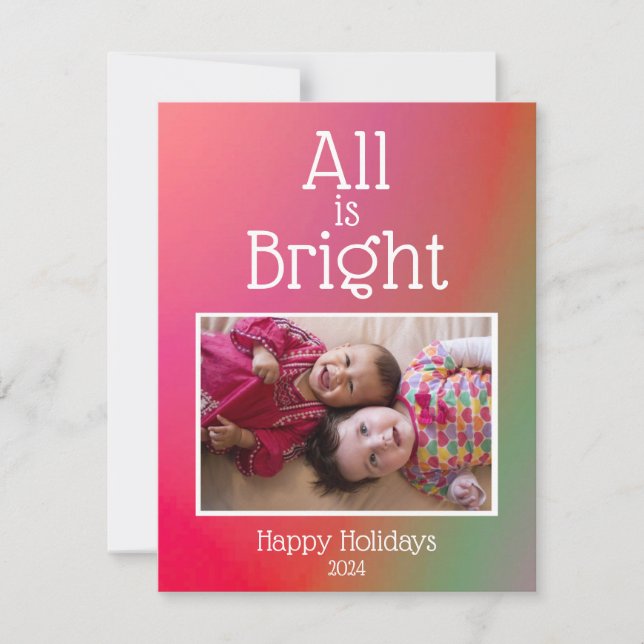 Glad helg Allt är ljust Röd Grön Ombre Foto Julkort (Framsida)