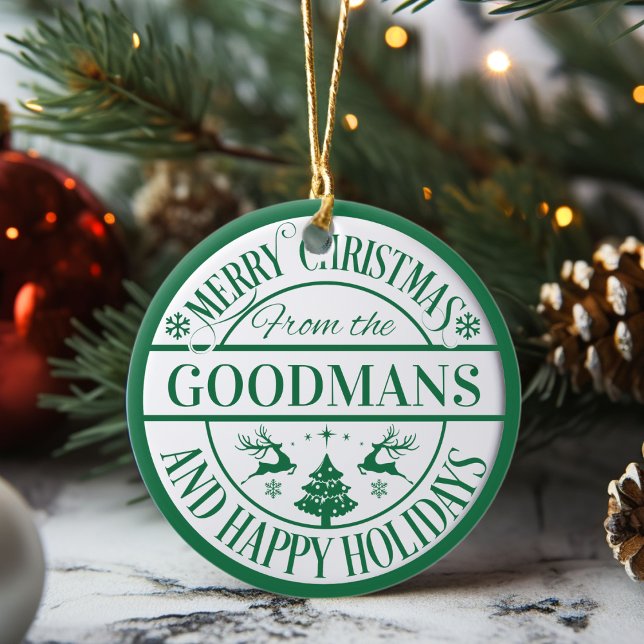 Glad helg Anpassningsbar - julfamiljen Keepsak Julgransprydnad Keramik (Happy Holidays Custom Christmas Family Keepsake Ceramic Ornament. Just add your family name!)