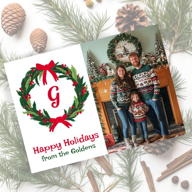 Glad helg ANPASSNINGSBAR PHOTO-jul Julkort (Happy Holidays Wreath CUSTOM PHOTO Christmas Holiday Card
)