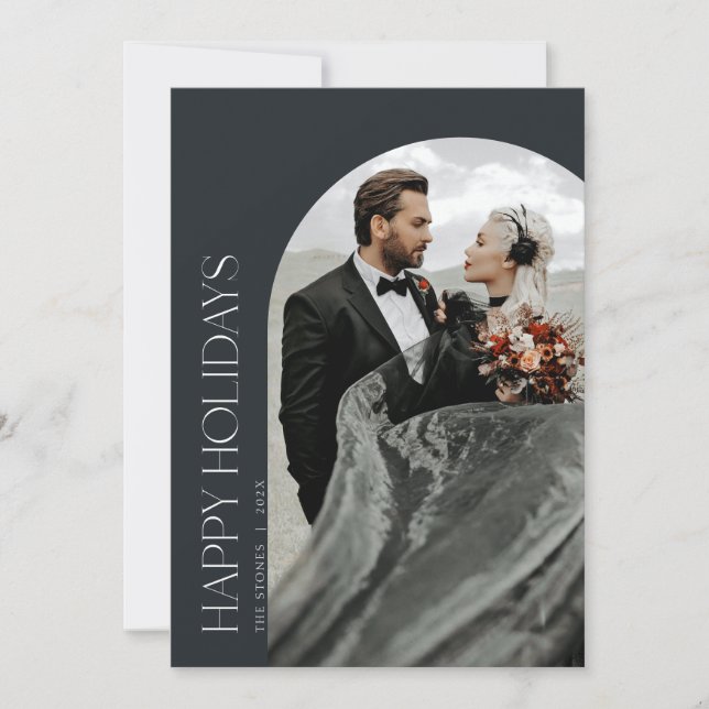 Glad helg Arch Photo jul Card Black Inbjudningar (Framsida)