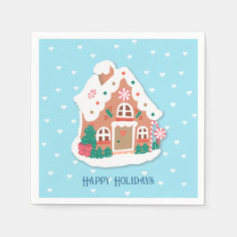 Glad helg Baby blue Snowy Gingerbröd House Pappersservett