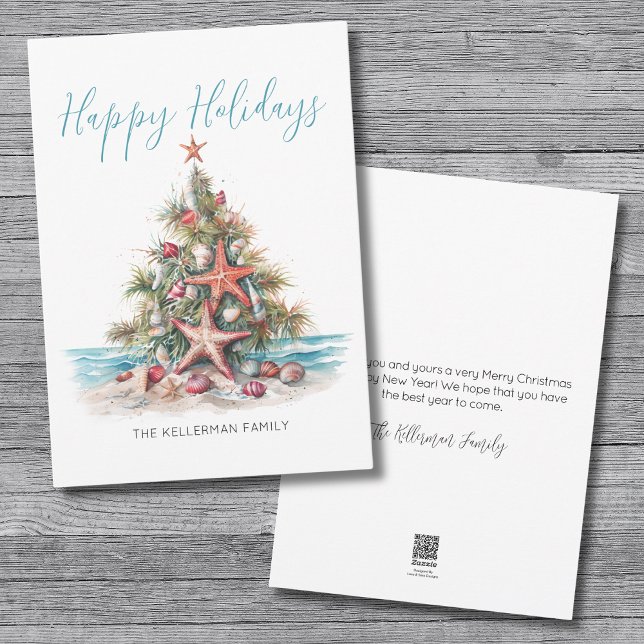 Glad helg Beach Julgran Julkort (Happy Holidays Beach Christmas Tree Holiday Card)
