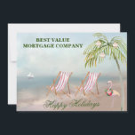 Glad helg Beach Watercolor Business Julkort<br><div class="desc">Skicka din uppskattning till dina kunder och rektorer genom att önska dem glad helg med vårt unika, sofistikerade kort som dekorerats för julhelgen med dess egna prydnadsföremål och avslappnande strandscen. Anpassa med din affärsinformation och lägg till en Julhälsningar personlig. Alla designfrågor eller speciella förfrågningar, skicka en chatta eller ett e-postmeddelande...</div>