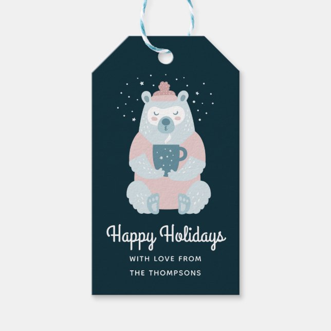Glad helg Bear Holding Mugg Personlig Presentetikett (Framsidan)