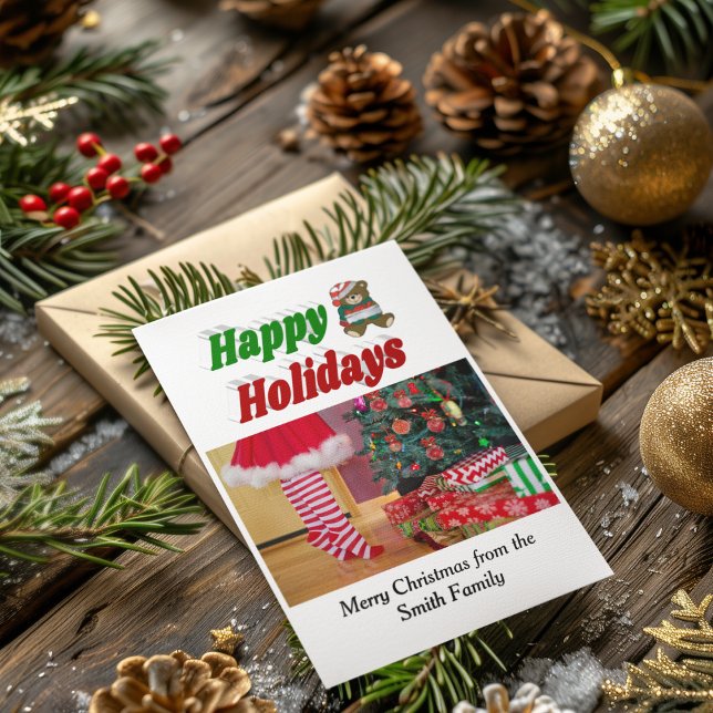 Glad helg Bear-Julfototypografi Julkort (Skapare uppladdad)