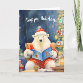 Glad helg Bear Reading in a Comfy Ordförande Kort