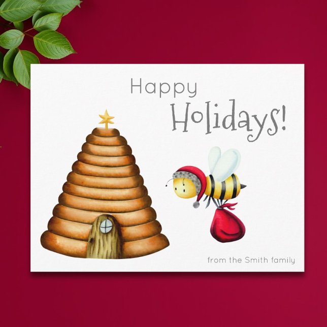 Glad helg Bee Jultomten julfamilj Vykort (Skapare uppladdad)
