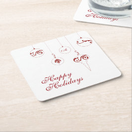 Glad helg Berry Red Monogram Bauble Ornaments Underlägg Papper Kvadrat