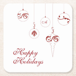 Glad helg Berry Red Monogram Bauble Ornaments Underlägg Papper Kvadrat