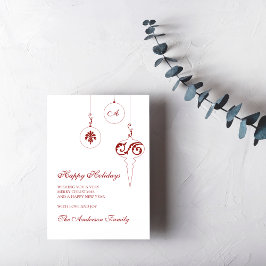Glad helg Berry Red Monogram Bauble Photo Julkort