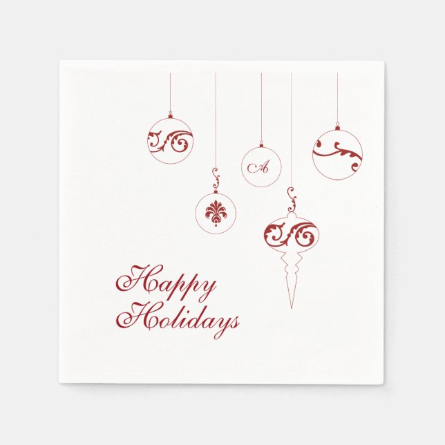 Glad helg Berry Red Monogram Bauble Square Pappersservett (Framsidan)