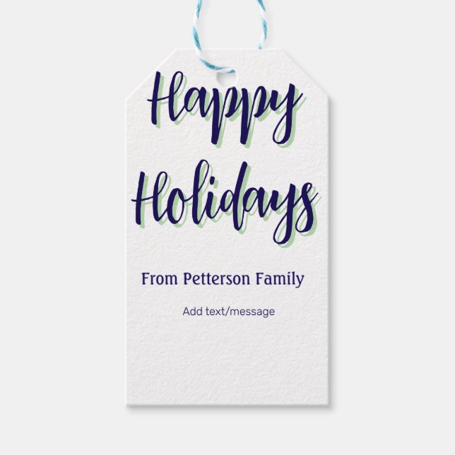 Glad helg blå grönt - modern snyggt för julafton presentetikett (Framsidan)