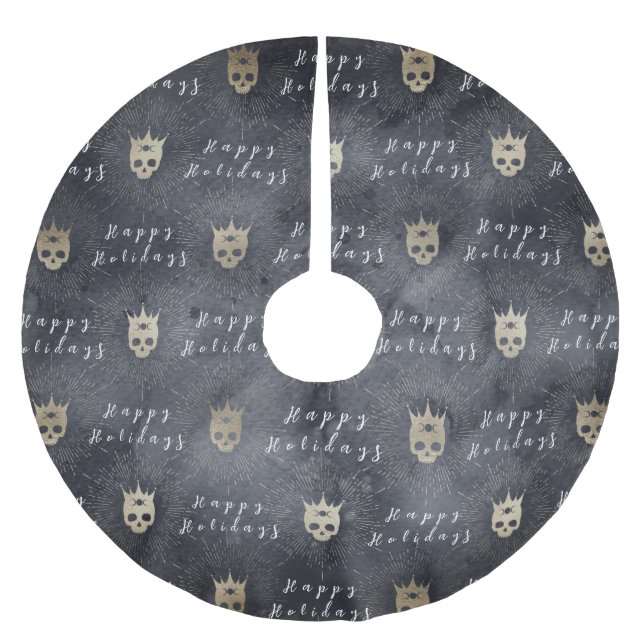 Glad helg Black Döskallar Träd Skirt Julgransmatta Borstad Polyester (Framsidan)