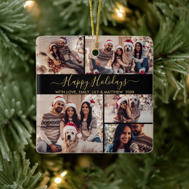 Glad helg Black Guld Photo Collage jul Julgransprydnad Keramik (Träd)