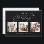 Glad helg Black Multi Photo Collage Julkort<br><div class="desc">Skapa vackra minnen den här julhelgen med det här helgdag för multifotokollage. Det här kortet har ett modernt minimalistiskt skript med dina favoritfoton på framsidan och på baksidan. Anpassa det här fullständiga kortet för anpassade med hälsning,  meddelande,  familj namn och år.</div>