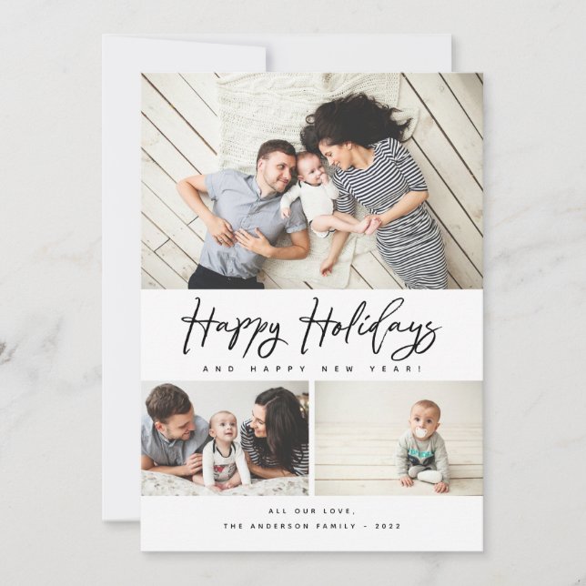 Glad helg Black Script 3 Collage Multi-Photo Julkort (Framsida)