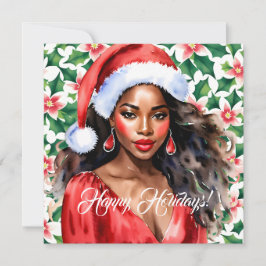 Glad helg Black Woman Santa Hat Julkort