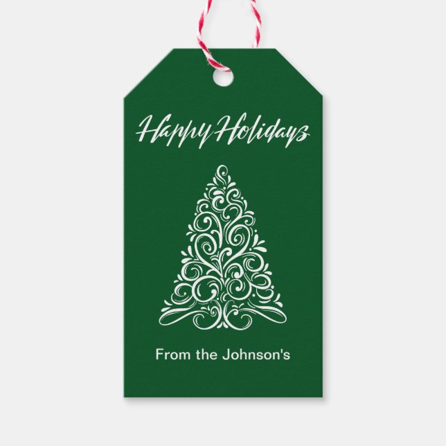 Glad helg blommade Julgran Gift-Märkre Presentetikett (Framsidan)