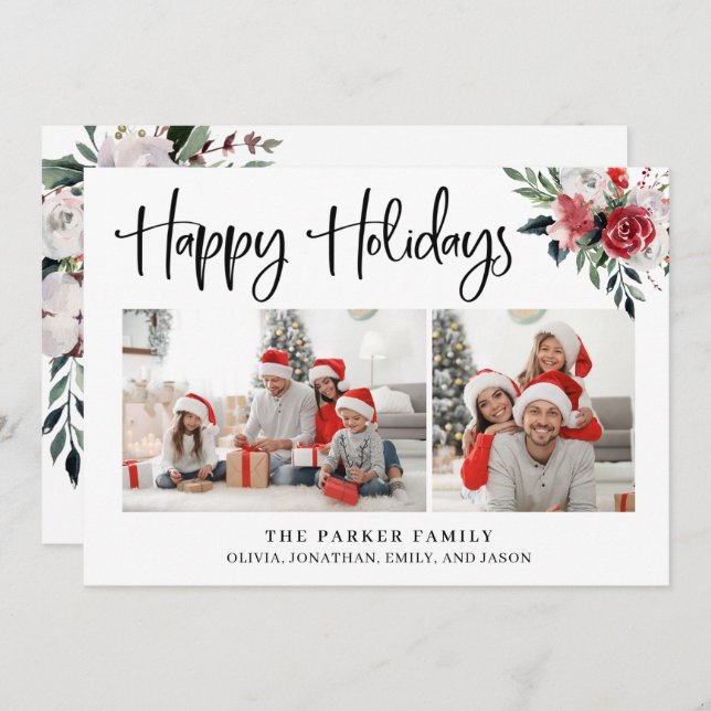 Glad helg | Blommigten Två foton och vattenfärger Julkort (Fram/baksida)