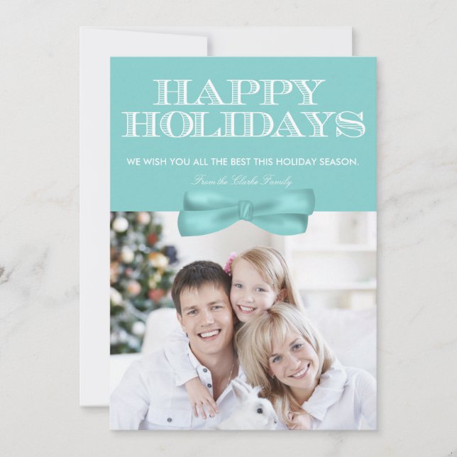 glad helg Blue Bow Chevron-fotokort Julkort (Framsida)