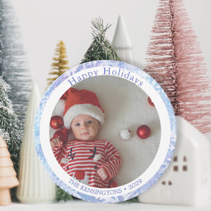 Glad helg Blue Round Snowflake Julkort