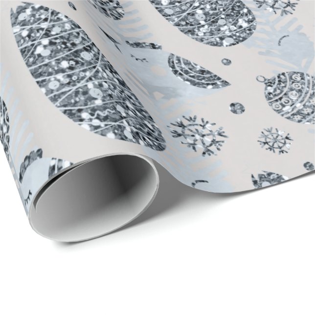 Glad helg Blue Silver Glitter Boll Presentpapper (Rullad Hörn)