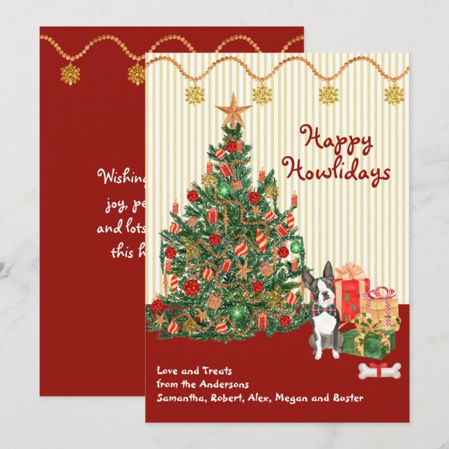 Glad helg Boston Terrier Träd jul (Fram/baksida)
