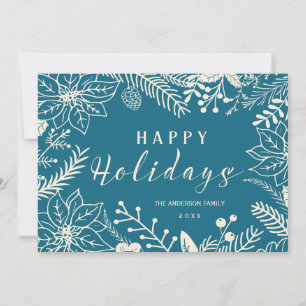GLAD HELG BOTANISKT BLUE- OCH VITFOTOKORT JULKORT