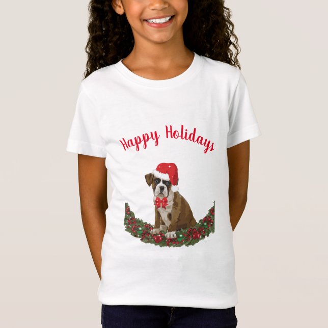 Glad helg Boxer Hund Santa Hat Cute T Shirt (Framsida)