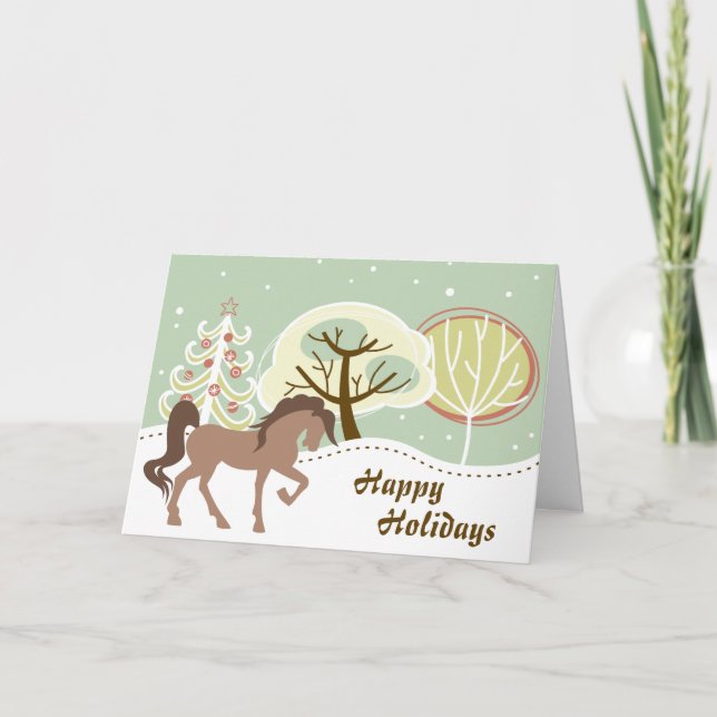 Glad helg Brown Horse Snowy Winter jul (Framsida)