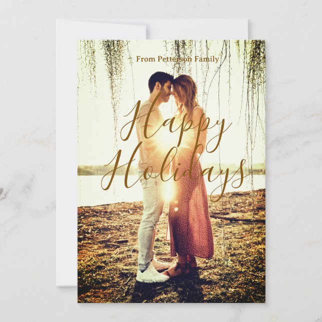 Glad helg brun lägg till par foto namn datum mån inbjudningar (Framsida)