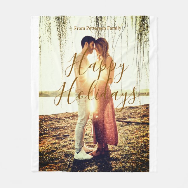 Glad helg Brunt lägg till ett par foto namn datum  Fleecefilt (Framsidan)