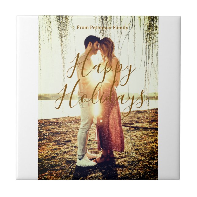 Glad helg Brunt lägg till ett par foto namn datum  Kakelplatta (Framsidan)