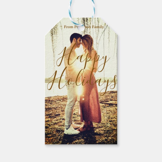 Glad helg Brunt lägg till ett par foto namn datum  Presentetikett (Framsidan)