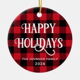 Glad helg Buffalo Check Family Photo Julgransprydnad Keramik