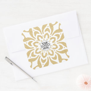 Glad helg Business Logotyp Snowflake Guld Fyrkantigt Klistermärke