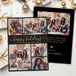 Glad helg Calligraphy Photo Collage jul Julkort<br><div class="desc">Elegant Minimal Modern Elegant Calligraphy Black and Guld 5 Photo Collage "glad helg" Script jul-Helgdag Card. Den här snygga, minimalistiska, viskösa 5 (5) fotokortmallen Julhälsningar en söt rutnätsfotokollage och säger "glad helg" ! Texten "glad helg" hälsning är skriven i ett vackert handskrivet teckensnitt som snabbt byts ut mot svan i...</div>