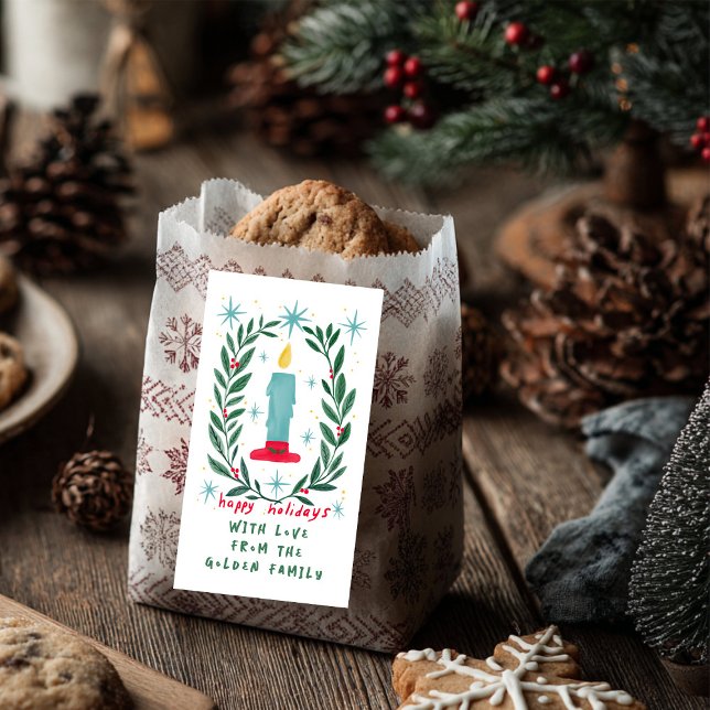 Glad helg Candle Hand plockade ANPASSNINGSBAR Gift Fraktsedel (Happy Holidays Candle Hand Drawn CUSTOM Gift Label Sticker
)