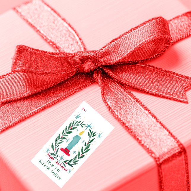 Glad helg Candle Hand plockade ANPASSNINGSBAR till Fraktsedel (Happy Holidays Candle Hand Drawn CUSTOM To From Label
)