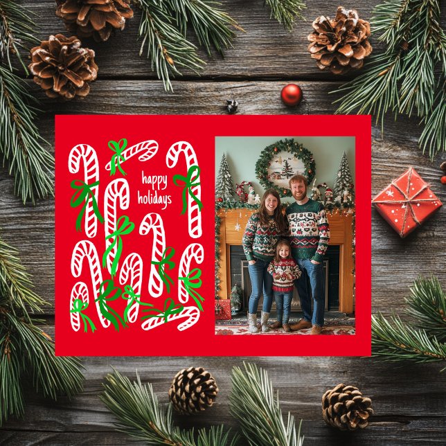 Glad helg Candycanes ANPASSNINGSBAR PHOTO-jul (Happy Holidays Candycanes CUSTOM PHOTO Christmas Holiday Postcard
)