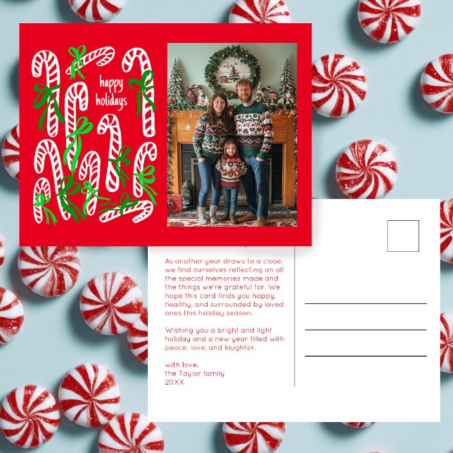 Glad helg Candycanes ANPASSNINGSBAR PHOTO-jul (Happy Holidays Candycanes CUSTOM PHOTO Christmas Holiday Postcard
)