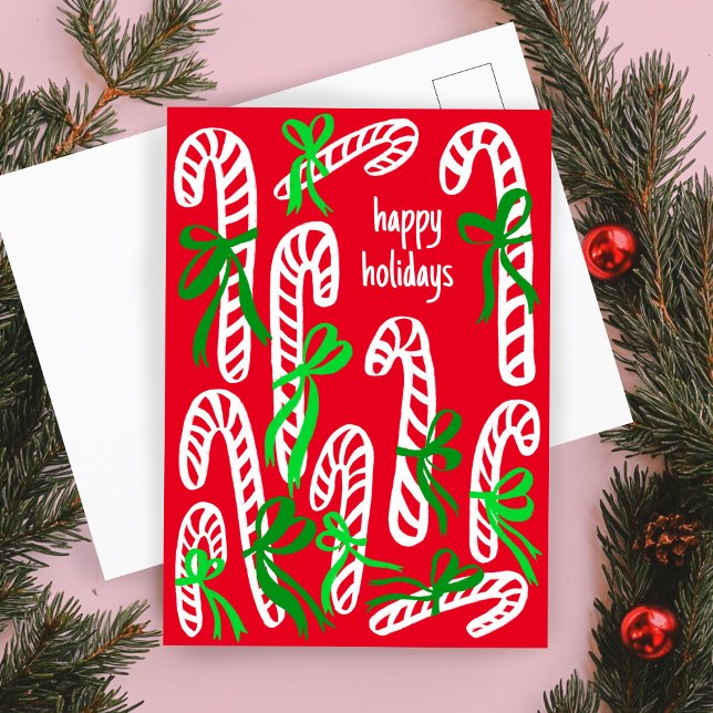 Glad helg Candycanes Sweet Cute jul Vykort (Happy Holidays Candycanes Sweet Cute Christmas Postcard
)