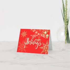 Glad helg christmas, guld snöflingor, rött tack kort