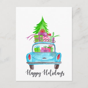 Glad helg Classic Car Watercolor Vykort
