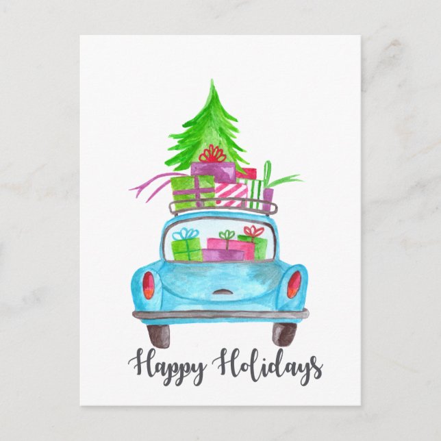 Glad helg Classic Car Watercolor Vykort (Framsida)