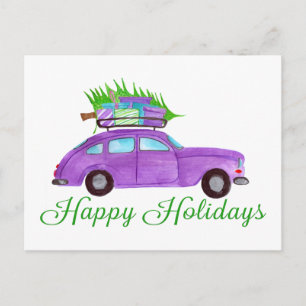 Glad helg Classic Car Watercolor Vykort
