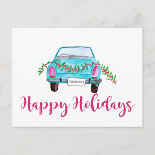 Glad helg Classic Car Watercolor Vykort