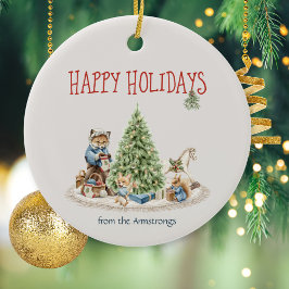 Glad helg Cute Animals Woodland Vintage Julgransprydnad Keramik