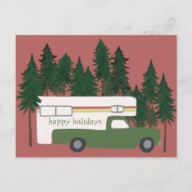 GLAD HELG Cute Camper Camping Lastbil Vykort (Framsida)