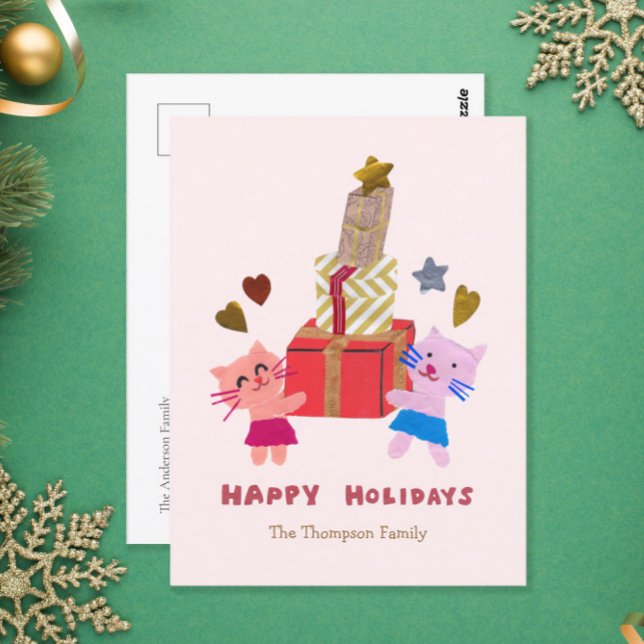 Glad helg Cute Cats med mjuk Rosa Vykort (Skapare uppladdad)